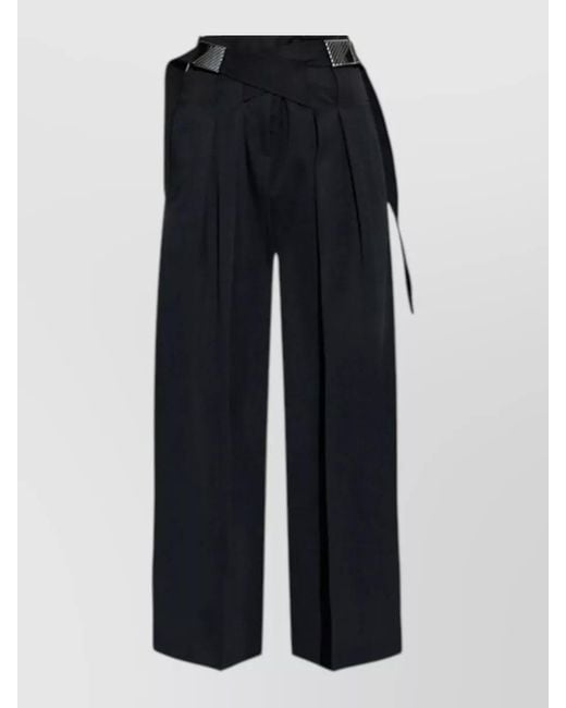 The Attico Blue Wool Gabardine Trousers Pleated Wide Leg Buckle