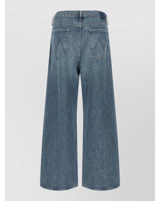 Mother Blue Cotton Cropped Wide-Leg Jeans
