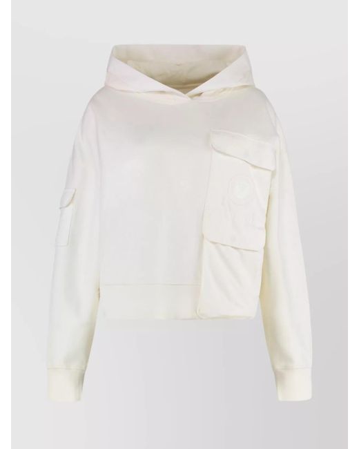 Canada Goose White Cotton Hoodie With Front Pocket And Hood