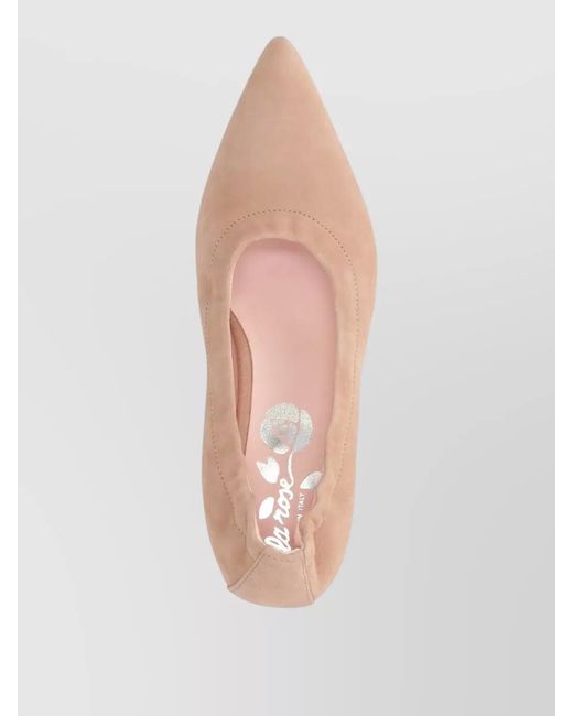 LA ROSE Pink Pointed Toe Kitten Heel Pumps Suede Finish