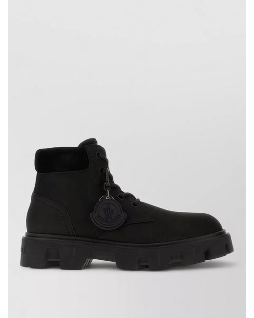 Moncler Black Leather Ankle Boots for men