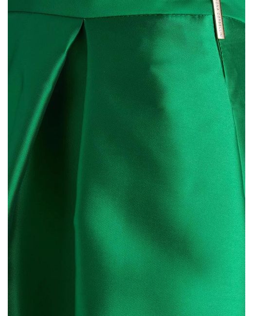 SIMONA CORSELLINI Green High Low Hem Pleated Satin Skirt