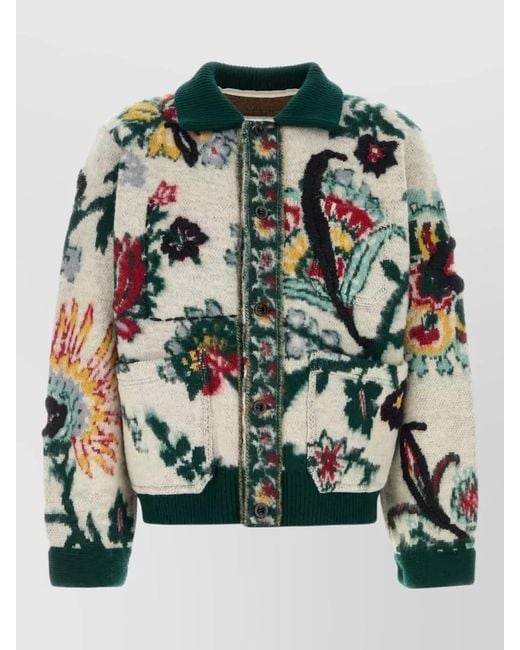 Sacai Green Wool Sweater Floral Collar Ribbed Trims for men