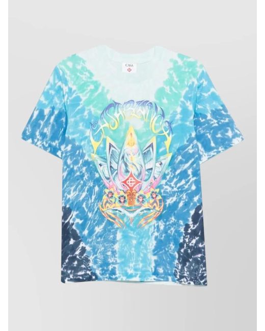 Casablanca Blue Crew-Neck T-Shirt With Tie-Dye Print for men