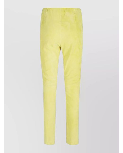 Via Masini 80 Yellow High Waist Suede Trousers Slim Fit