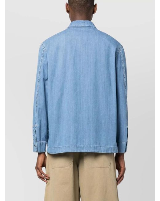 Lanvin Blue Denim Zip-Up Shirt for men