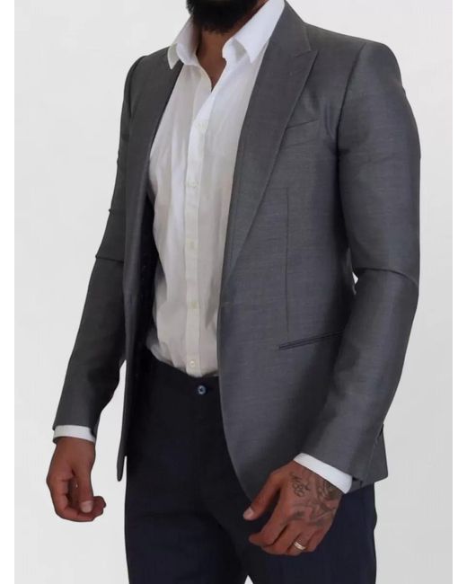 Dolce & Gabbana Blue Wool Silk Slim-Fit Blazer for men
