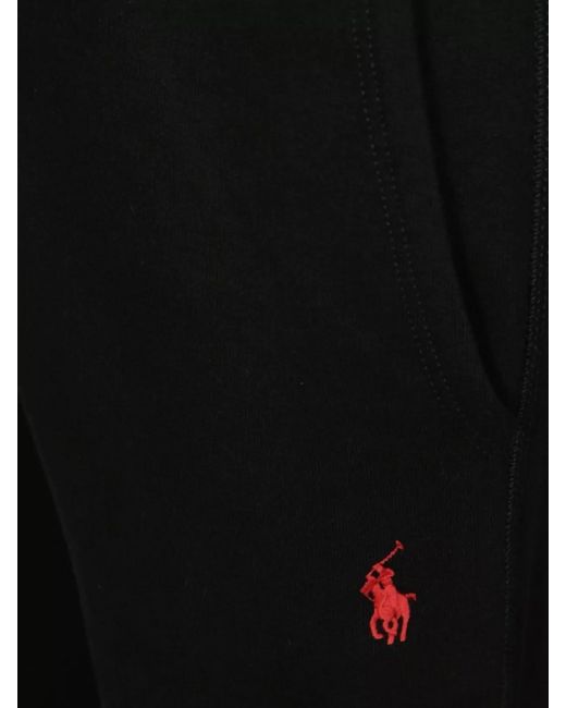 Polo Ralph Lauren Black Elastic Waistband Fleece Sweatpants With Ribbed Cuffs for men