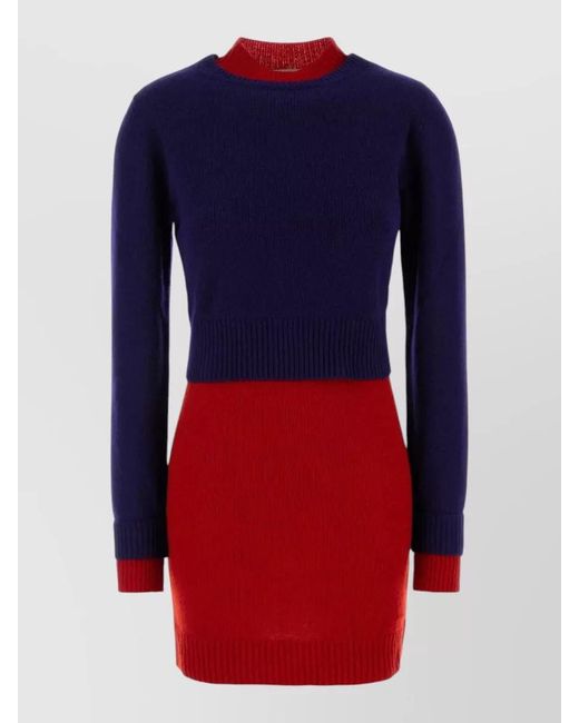 Jil Sander Blue Wool Blend Dress Long Sleeve Mini
