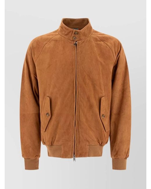 Baracuta Brown Leather Ribbed Bomber Jacket for men