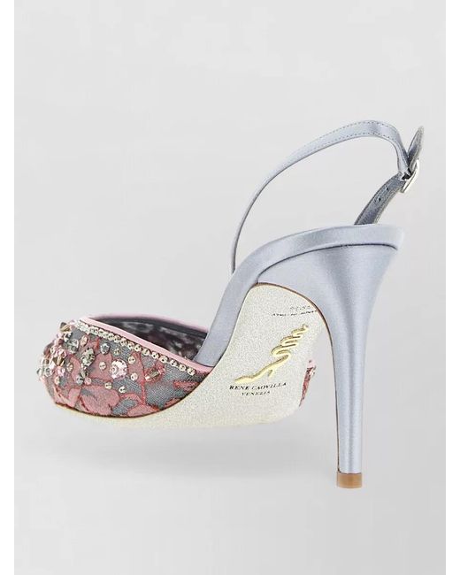 Rene Caovilla Blue Crystal-Embellished Lace Slingback Sandals
