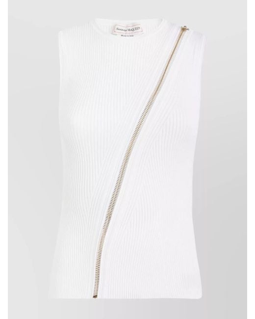 McQueen White Ribbed Knit Cutout Tank Top