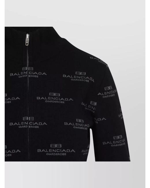 Balenciaga Blue Ribbed Logo-Print Zip-Up Cardigan