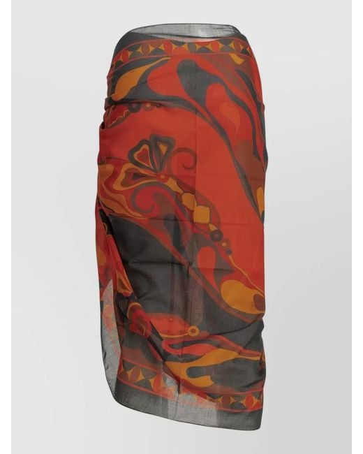 Emilio Pucci Red Orchidee Wrap Skirt Bold Print Design