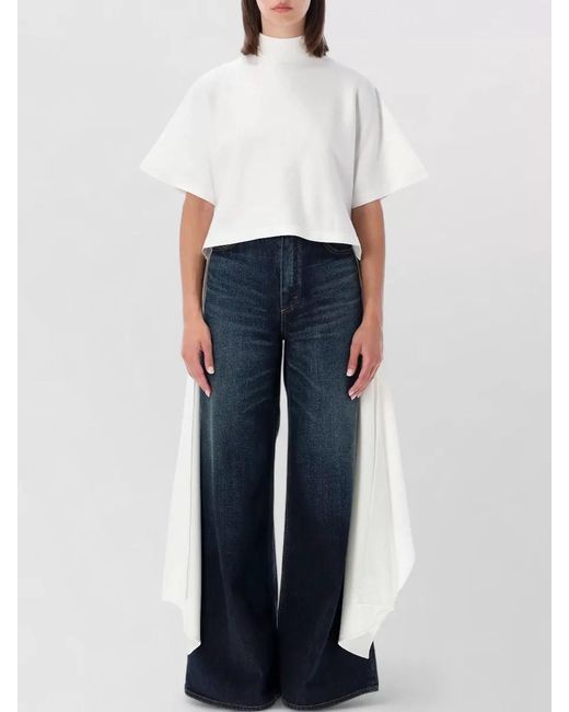 Alaïa Blue Asymmetric Cotton Jersey Cropped High Neck Top