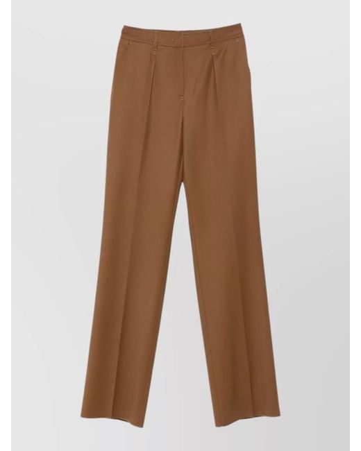 Max Mara Brown Wool Pleated Straight-Leg Tailored Trousers