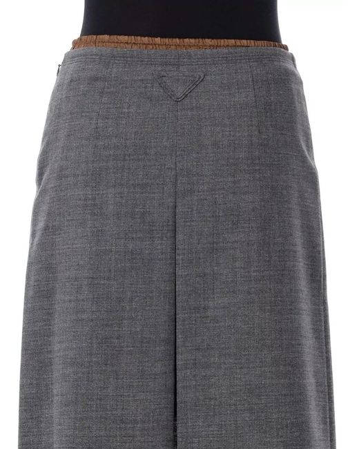 Prada Gray Virgin Wool Front Slit Midi Skirt
