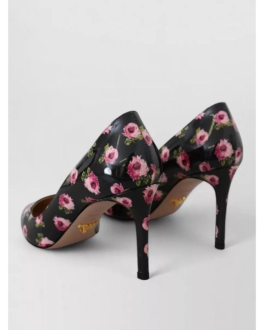 Prada Black Floral Patent Leather Stiletto Heel Pumps