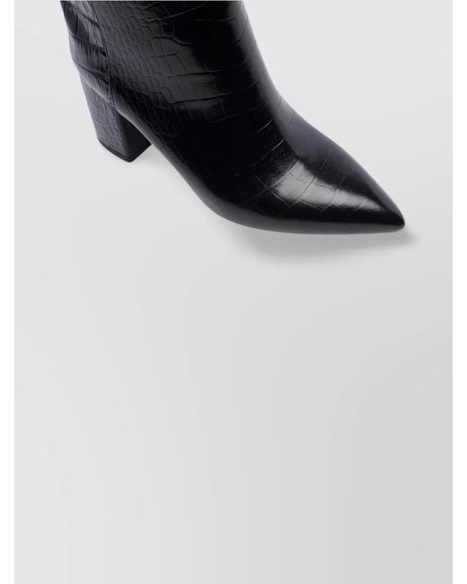 Paris Texas Black Crocodile Effect Knee Length Block Heel Boots