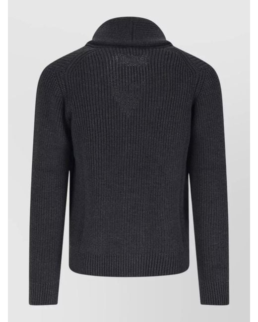 Drumohr Blue Shawl Collar Crewneck Coat Front Pockets for men