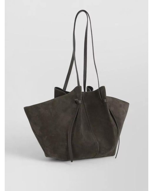 Yuzefi Black Suede Leather Shoulder Shopping Bag