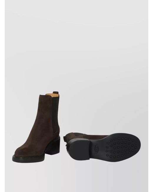 Tod's Black Suede Calfskin Ankle Boots Chunky Heel