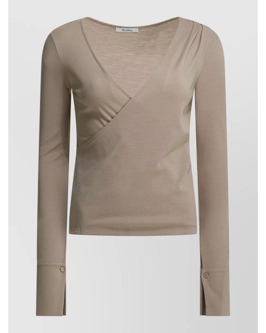Max Mara Natural Virgin Wool Sweater Draped V Neck Design