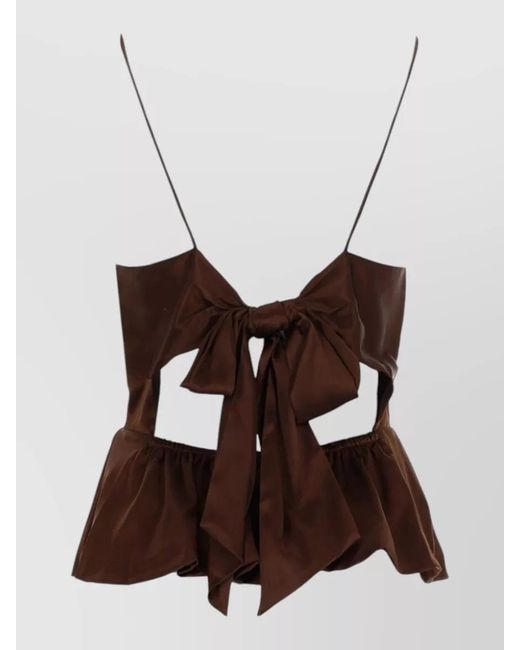 THE GARMENT Brown Catia Top Adjustable Straps Bow Peplum
