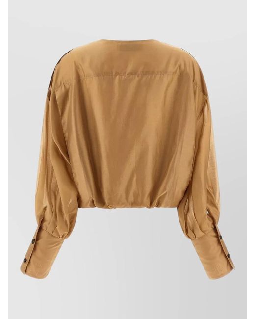 Thelatest Natural Diana Cropped Blouse Long Sleeves Pleats Epaulettes