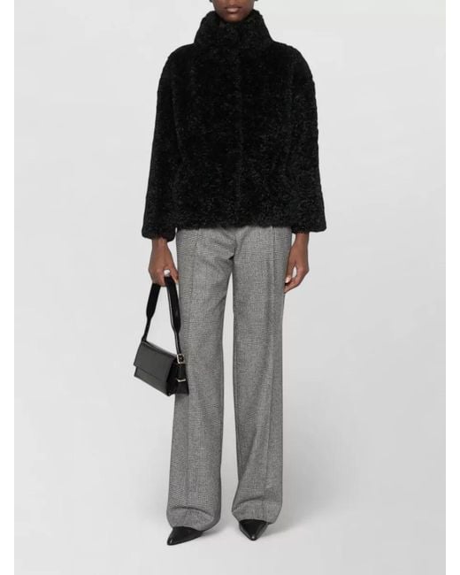 Herno Black High-Neck Faux Fur Jacket