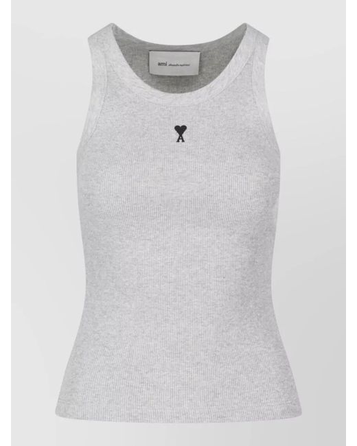 AMI White Cotton Long-Sleeve Corset Top