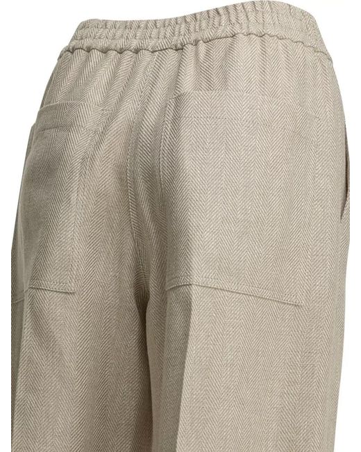 Brunello Cucinelli Natural Linen Blend Wide-Leg Trousers