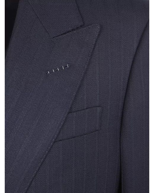 Tom Ford Blue Satin Stripe Double Breasted Tailored Jacket for men