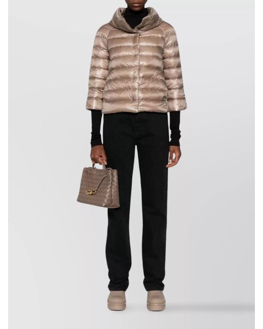Herno Natural Down Quilted Funnel Neck Short Puffer Jacket