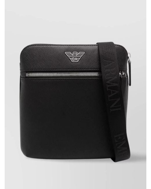 Emporio Armani Black Faux Leather Messenger Bag for men