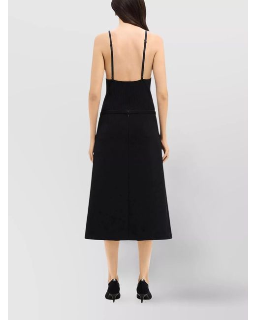Courreges Black Crepe-Texture Tailored Mid-Rise A-Line Midi Skirt