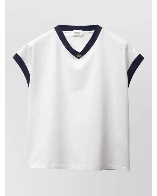 Versace White Stretch Cotton V Neck Slim Fit T Shirt for men
