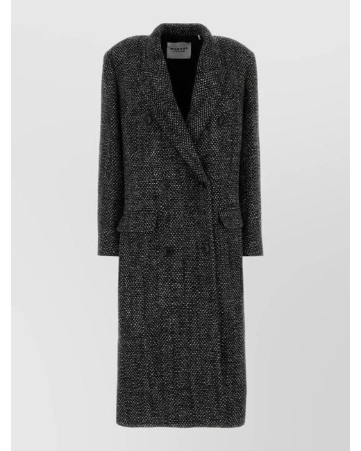Isabel Marant Black Wool Blend Melange Knit Coat
