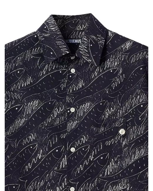 Jacquemus Blue Rio Fish Print Shirt Short Sleeves Pocket for men