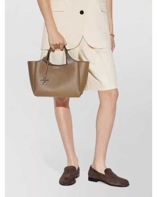 Tod's Brown T Mini Leather Tote Bag Detachable Strap