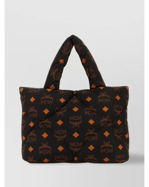 MCM Black München Nylon Printed Quilted Shoulder Bag