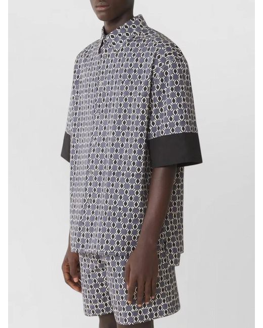 Lanvin Gray Cotton Geometric Print Short-Sleeve Shirt for men