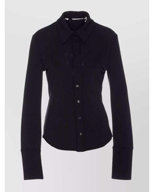 Sportmax Blue Viscose Cutout Long-Sleeve Polo Shirt