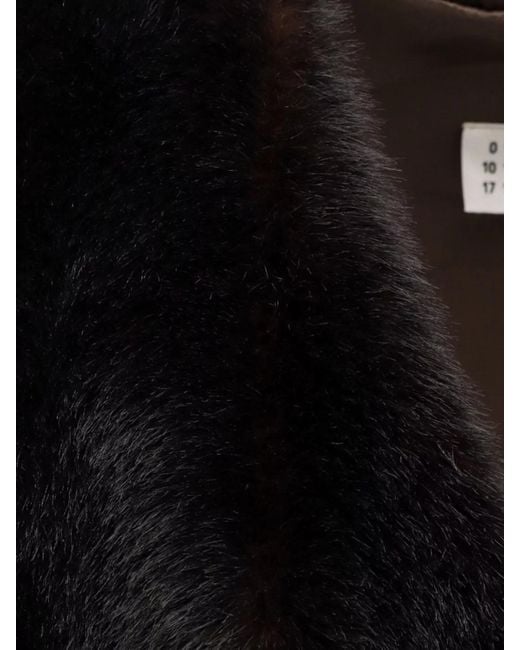 MM6 by Maison Margiela Black Faux Shearling V-Neck Sleeveless Gown