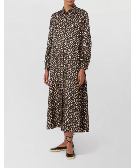 Max Mara Multicolor Silk Twill Shirt Dress A Line Cut