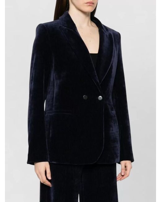 Forte_forte Blue Double Breasted Velvet Tailored Jacket