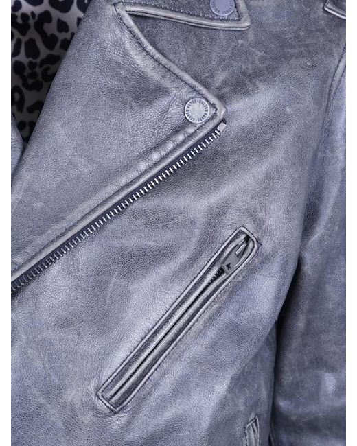Golden Goose Deluxe Brand Blue Chiodo Leather Jacket Belted for men