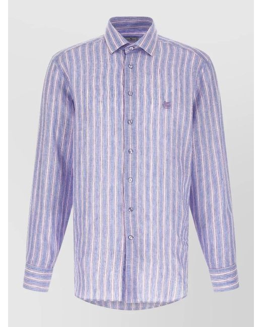 Etro Purple Striped Linen Shirt for men