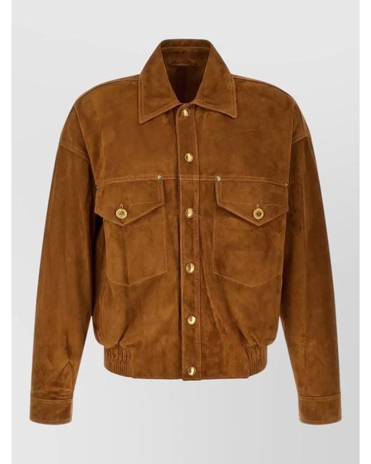Versace Brown Suede Collared Blouson Regular Fit for men