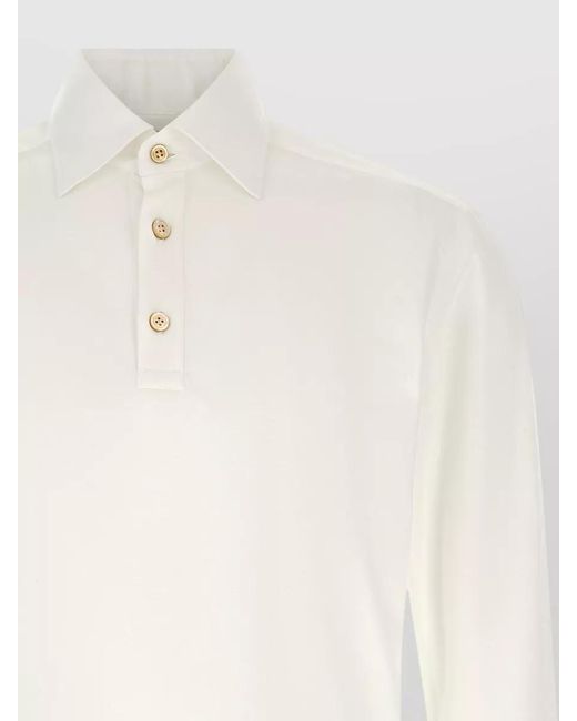 Kiton White Positano Long Sleeve Polo Shirt for men